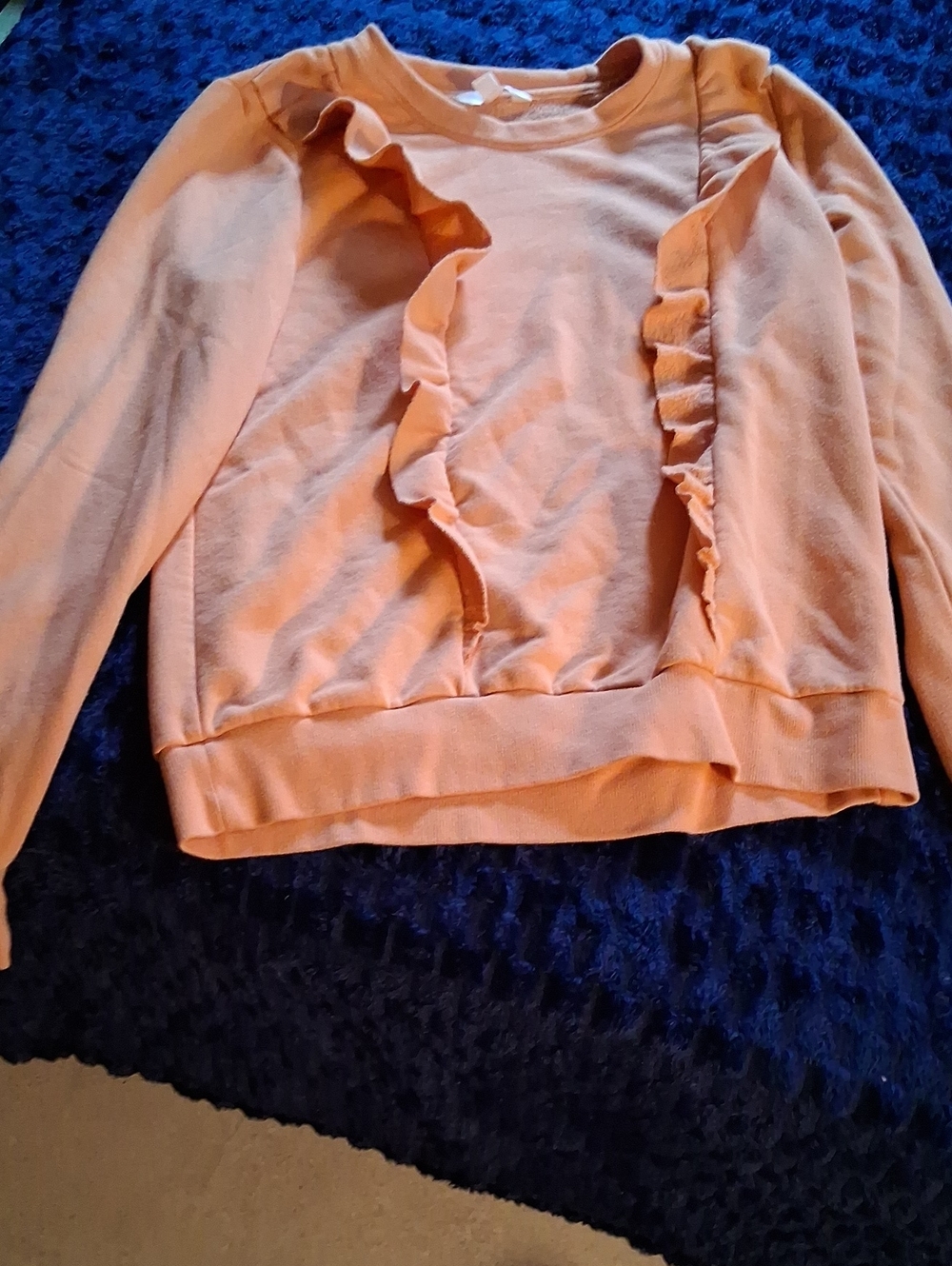 LC Lauren Conrad Peach Ruffle-Front Crewneck Sweater